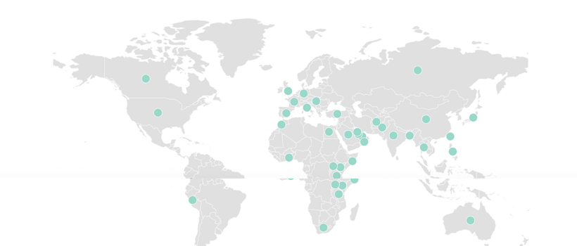 World map showing the global footprint of Zybo users